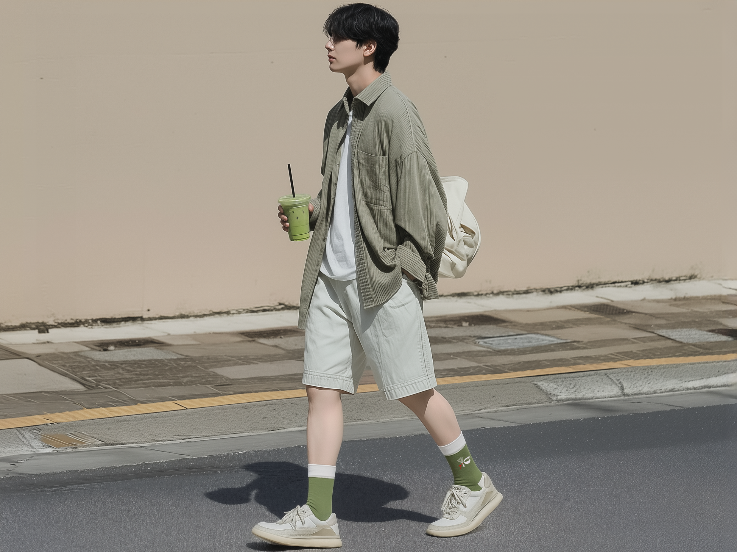 abt matcha flow crew socks, male socks, aesthetic socks, after model.